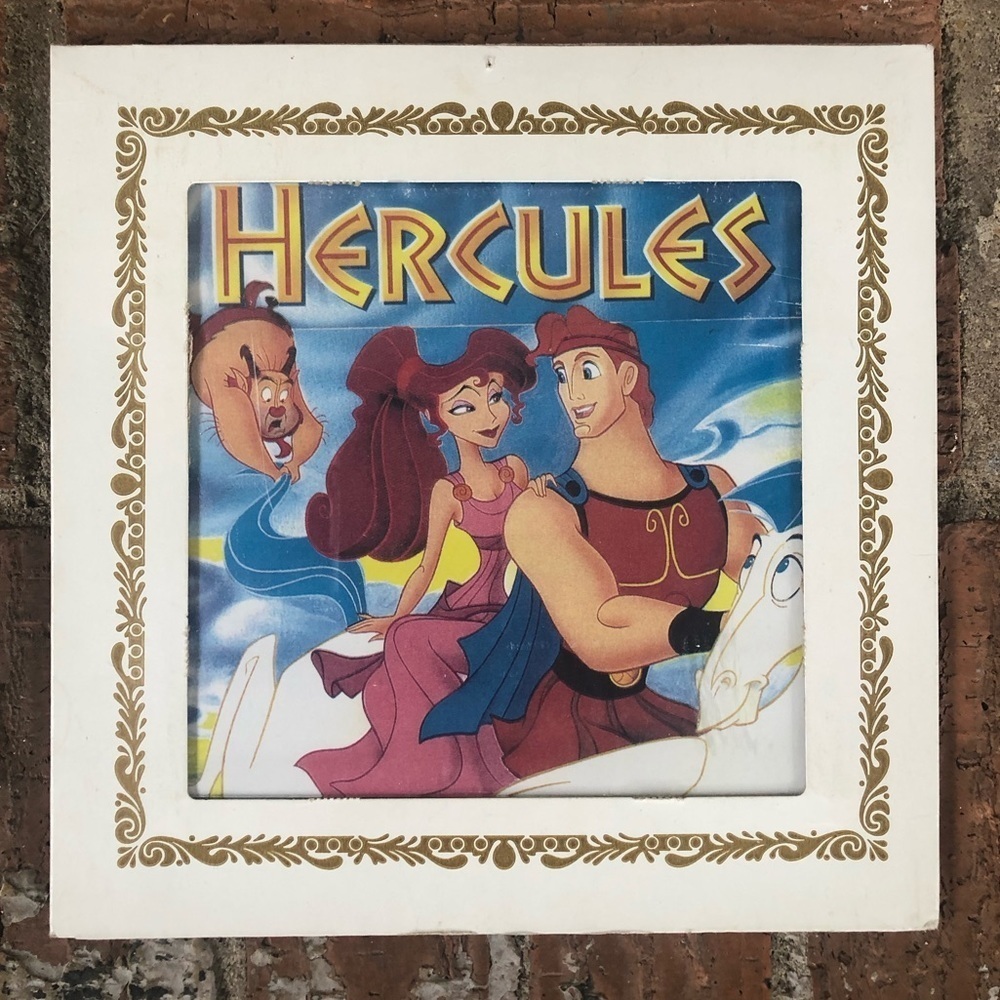 Vintage Walt Disney Hercules Print in Cardboard Hangable Glass Front Frame